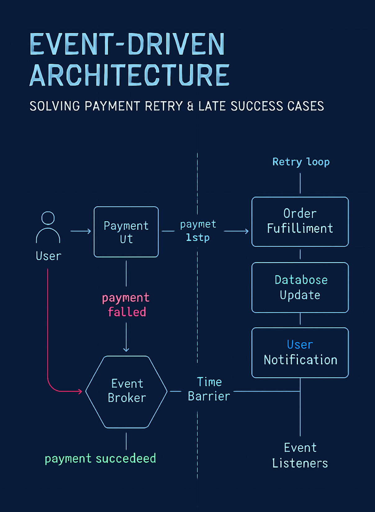 Infographic explaining Event-Driven Architecture and payment retry flow